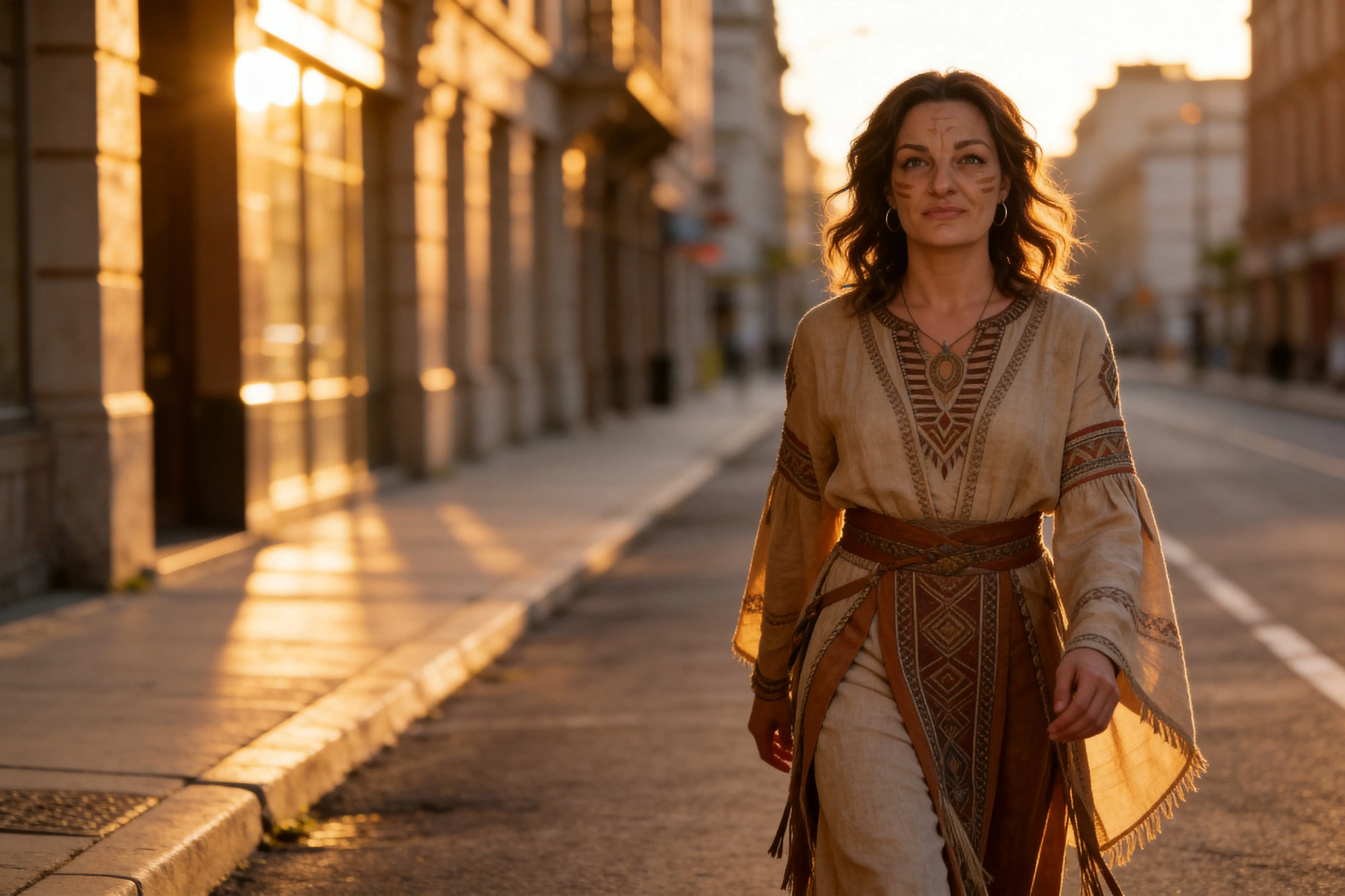 Maria Gómez con loba en una imagen simbólica de chamanismo urbano